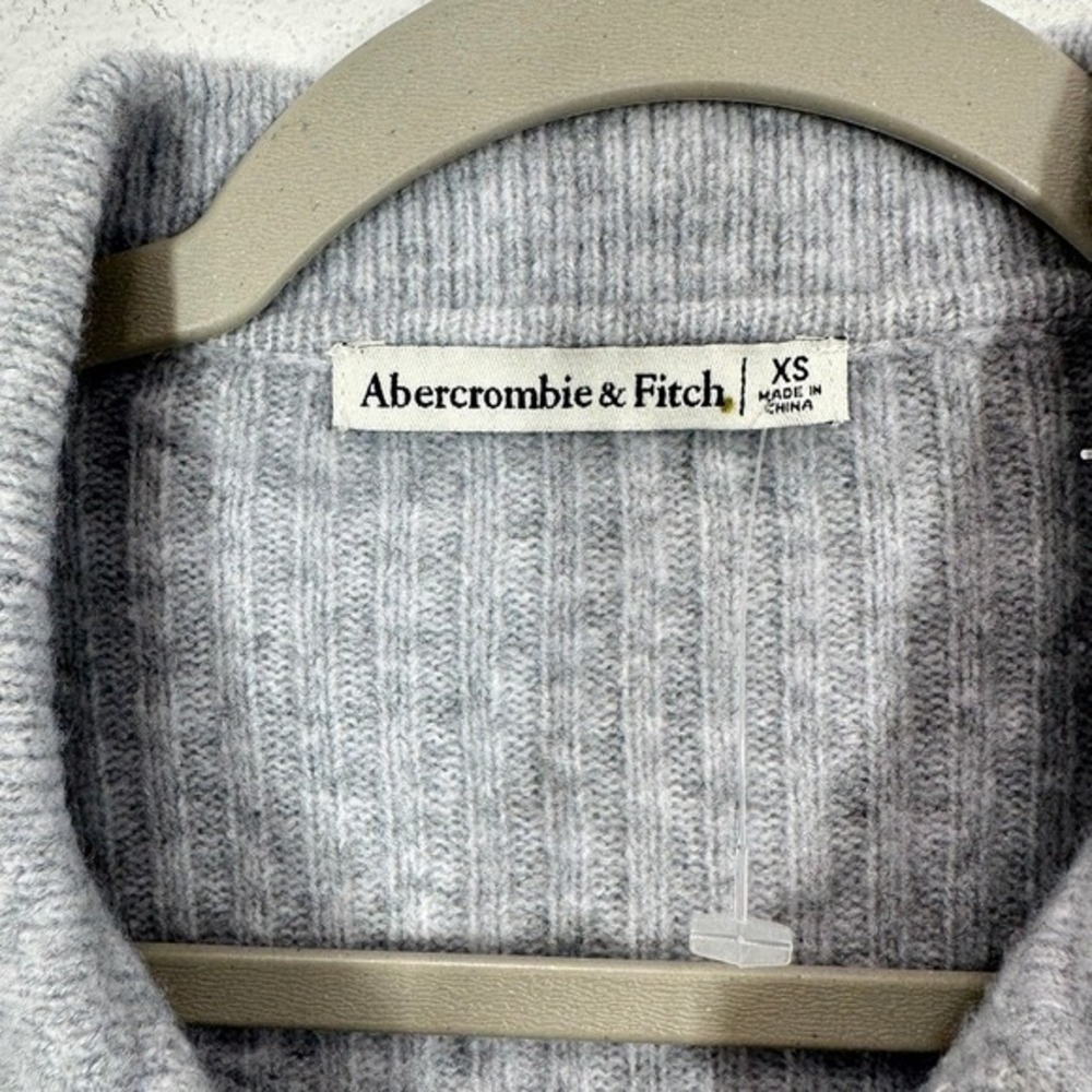 Abercrombie & Fitch Grey Ribbed Short Sleeve Button Up Collared Sweater XS Chic - Picture 4 of 8